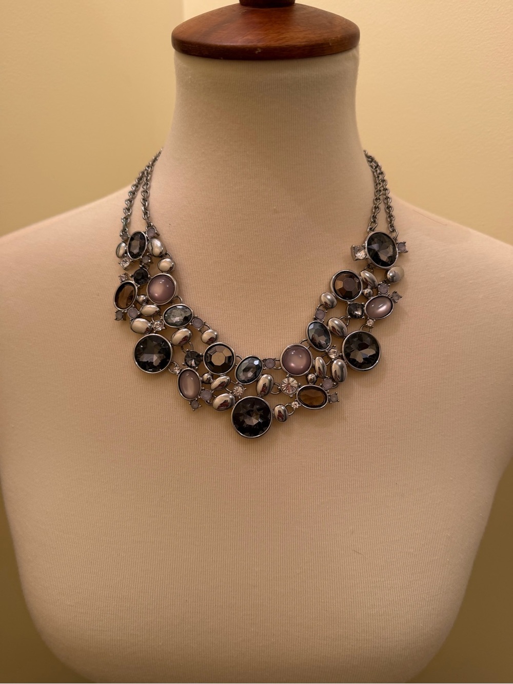 White House Black Market Multi-Stone Necklace in Black, Gray and Cream Tones